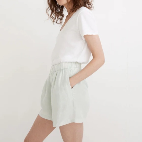 Madewell Linen-Blend Pull-On Pleated Shorts: Earth-Dyed Edition - Mint Botanical - Picture 2 of 12